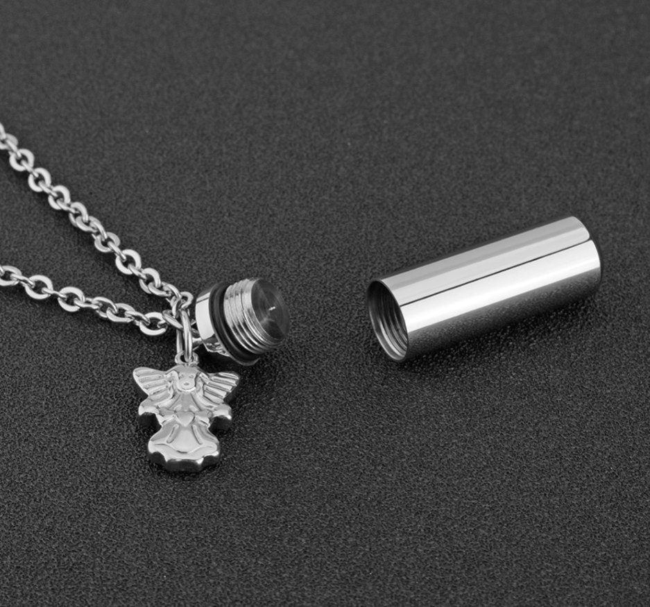 Jewelry Type Angel Wing Decorative Virgin Mary/Heart Shape Ornaments Keychain Vial Necklace for Ashes