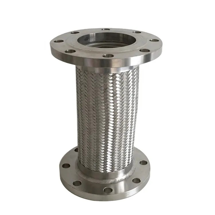 DN80 PN10 High Temperature Braided Corrugated Expansion Joint Stainless Steel Flange Metal Hose