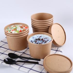 China PLA Coating Disposable Biodegradable Take Out Containers Kraft Paper Soup Bowl 16oz 24oz on sale