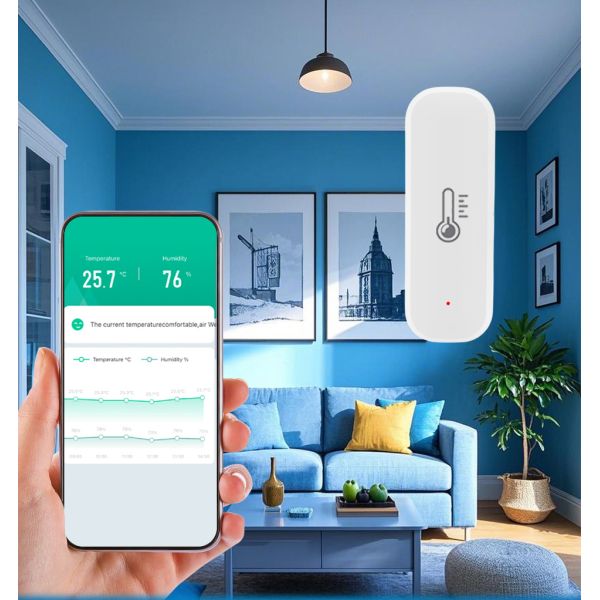 Zigbee Temperature Humidity Sensor 2×AAA Battery, 30 Days Data Storage, Smart Life App Compatible