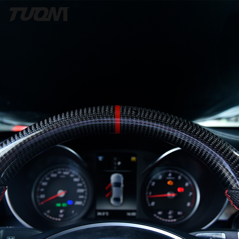 Leather Mercedes Benz Carbon Fiber Steering Wheel Flat Bottom Car Accessories
