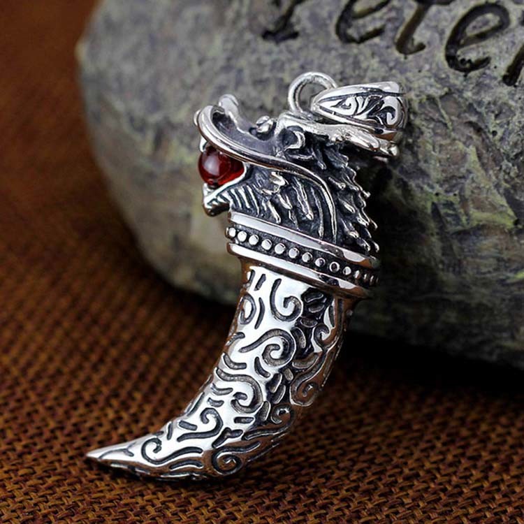 Retro Sterling Silver Necklace with Dragon Pendant for Mens Jewelry(XH051823W)