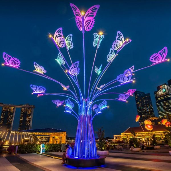 Custom Interactive Heart Sculpture "Three Lifetimes Bond" | LED Kinetic Love Art Installation for Commercial Plaza