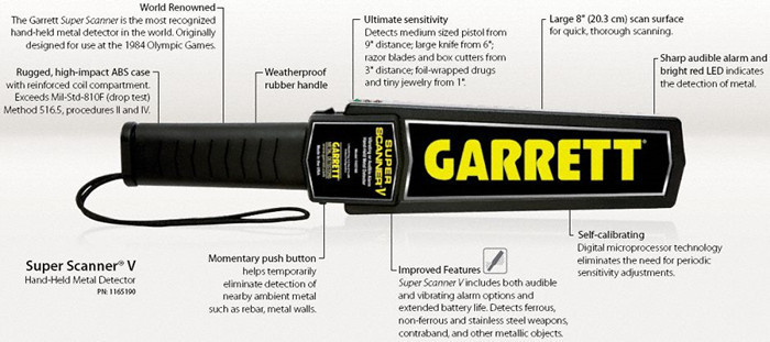 Sound And Light Indication Metal Detector Wand 9V Battery Supported 22KHZ