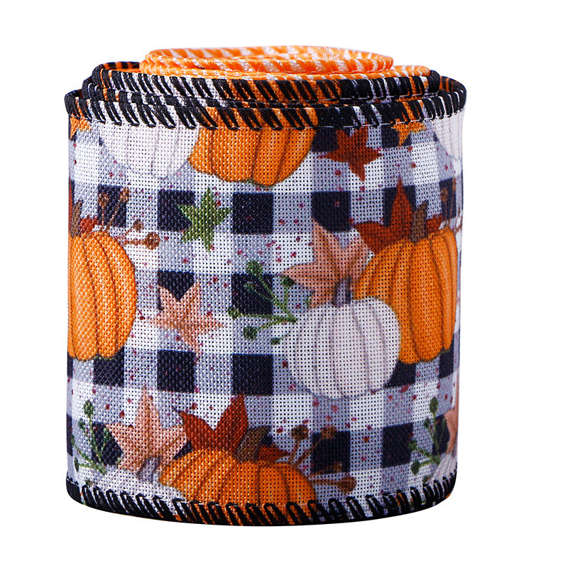 Thanks Giving Day Printed Burlap Ribbon 63mm Personalized Cotton Ribbon