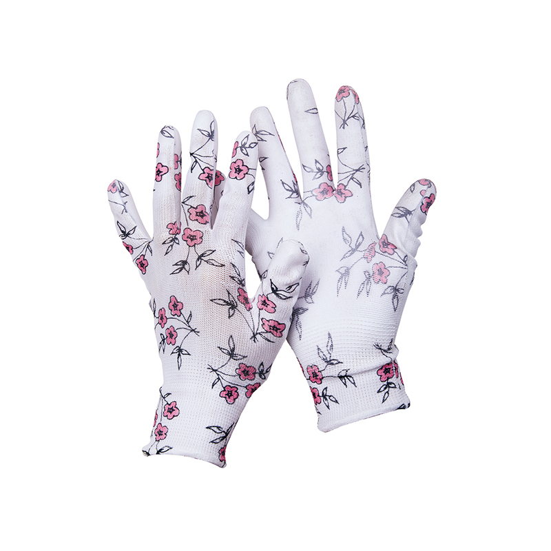 Anti-slip Function Colorfull PU Coated Waterproof Floral Printing Ladies Work Gloves