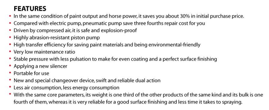 Putter Piston Pump Airless Pneumatic Paint Sprayer PT6C/9C/6528K