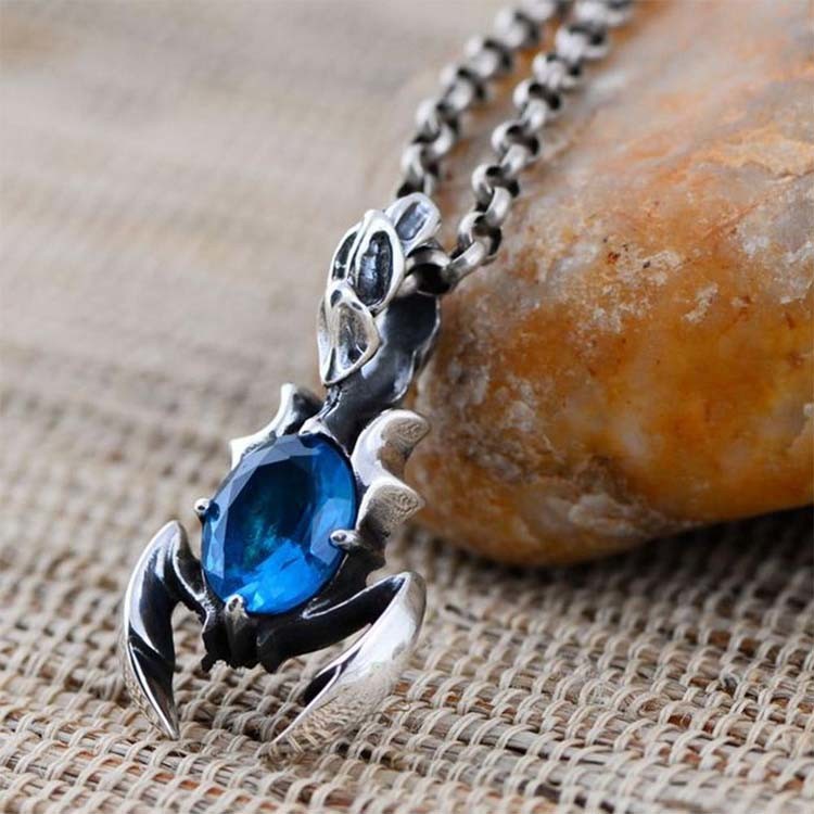 925 Sterling Silver Blue Topaz Scorpion Style Pendant Necklace for Women and Men (N6030801B)