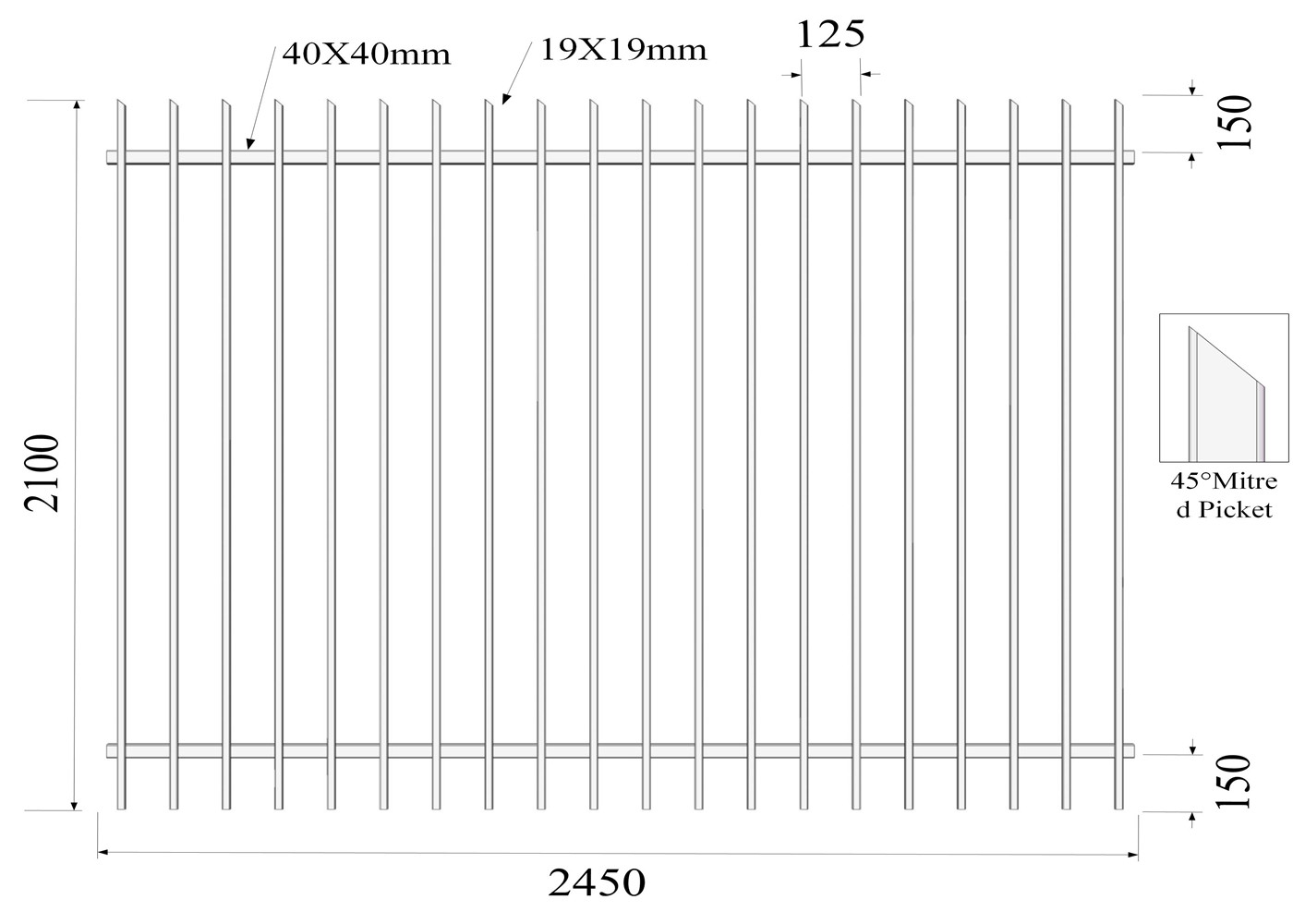 Powder coated Decorative Tubular Steel Security Fencing Panels 19mm and 25mm upright with 50mm rails 1.8m x 3.0m width