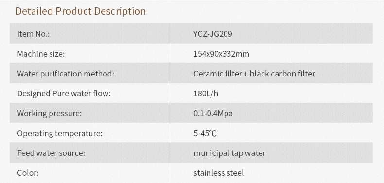 Household Ceramic Countertop Water Filter With Stainless Steel Faucet