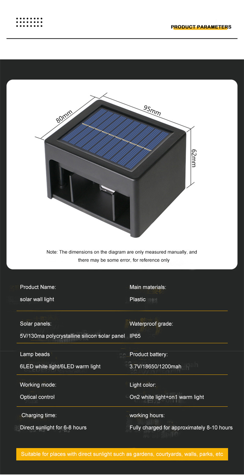 Powered IP65 Waterproof Solar Wall Light Lamp Pathway Decking Street For Landscape