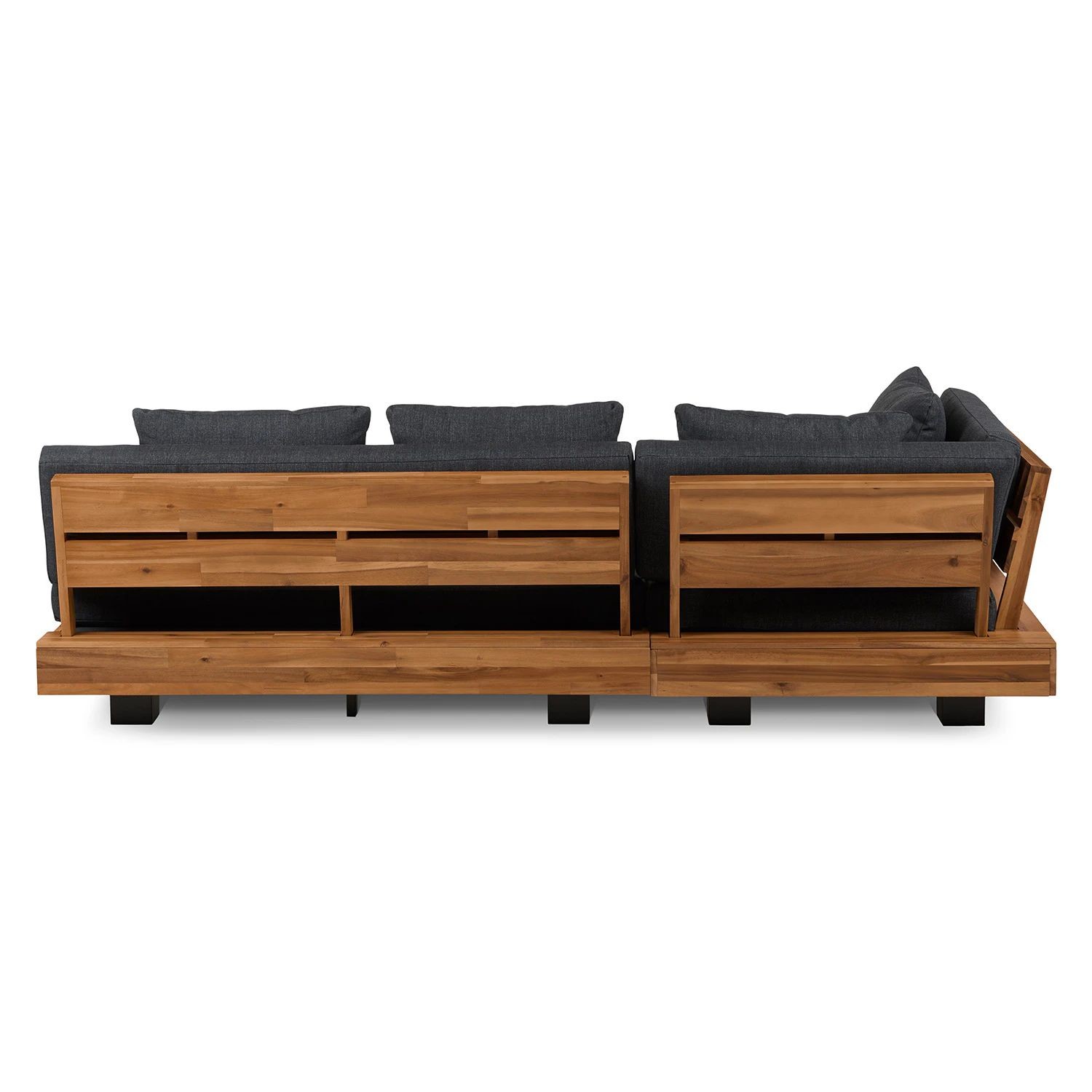 L Shape Sectional Fabric Outdoor Sofa Bed With Wooden Frame For Roof Patio