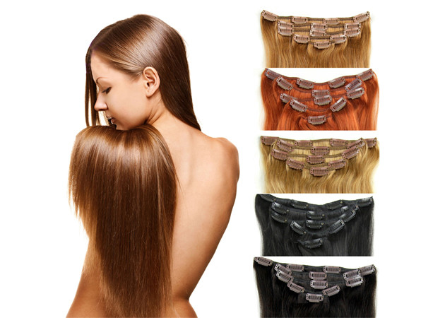 Dual Weft Virgin Clip In Hair Extensions / Straight Remy Human Hair Clip In