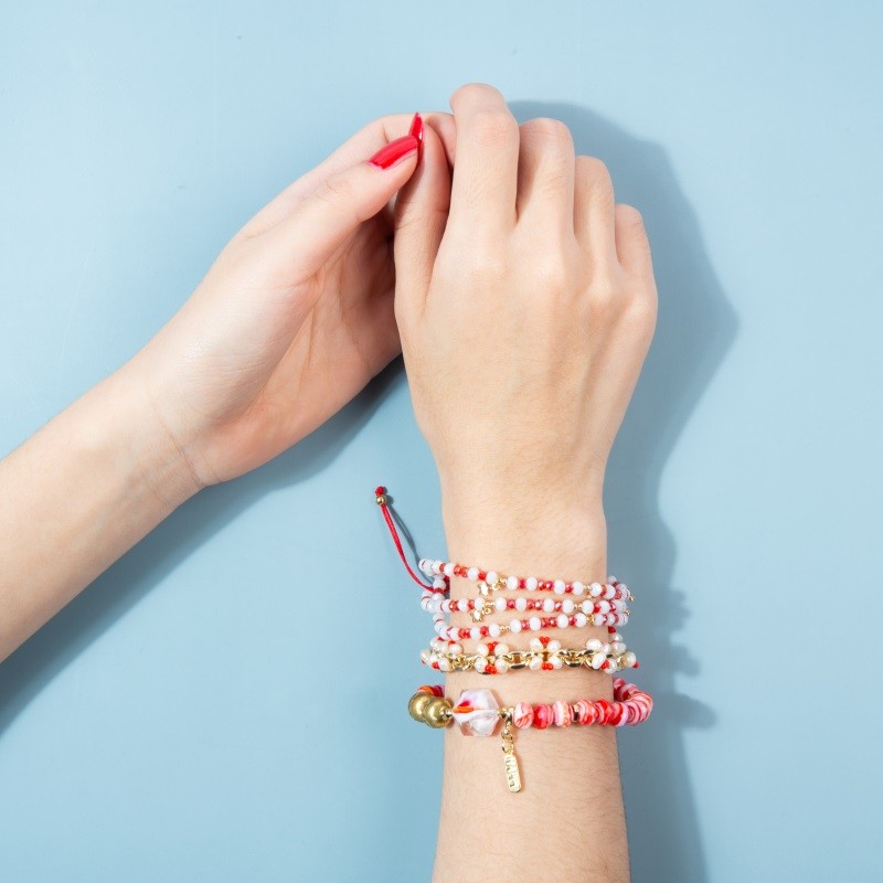 Imitation Stone Beads Chain Weave Red Crystal Beads Bracelets Boho Style