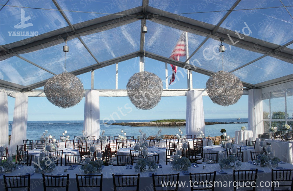 Beautiful Transparent Fabric clear top tent rental , outdoor party tents Decorated with Lantern