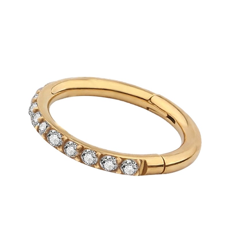 G23 Gold Titanium Piercing Jewelry Clear Gems Nose Ring For Women