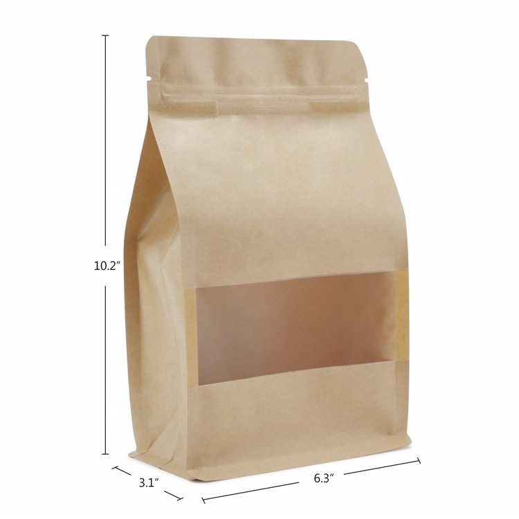 Custom printed Flat Bottom zipper pouch kraft paper bags with window
