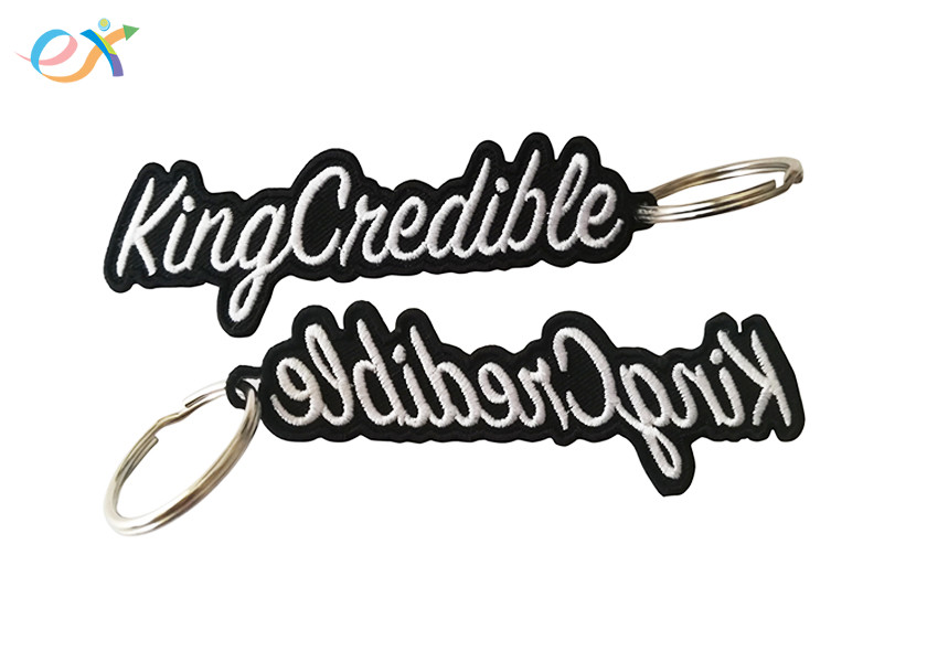 Polyester Custom Embroidered Keychain Rectangle Shape With Merrow Border