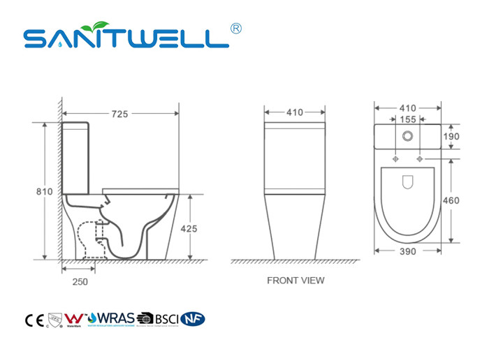 Washdown Fashionable 2 Piece Toilet Structure S Trap With Soft Surface