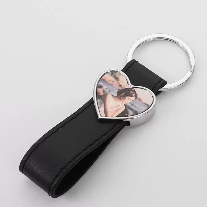 Custom Blank Sublimation Metal Keychain With Leather Strap For Sublimation Heat Transfer Printing