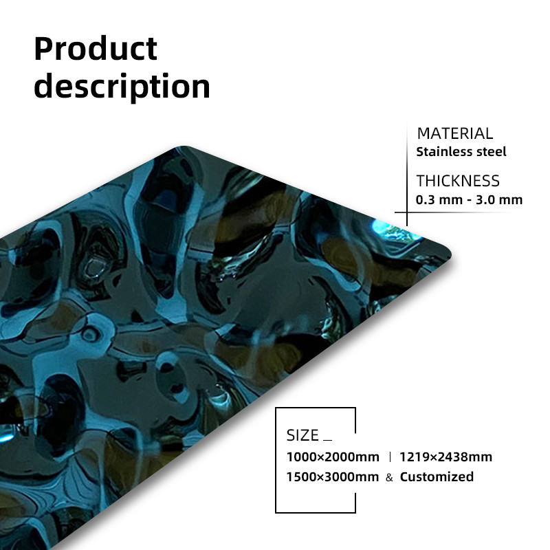 Blue Ripple Pvd Metal Decorative Sheet Water Wave Stainless Steel Panel