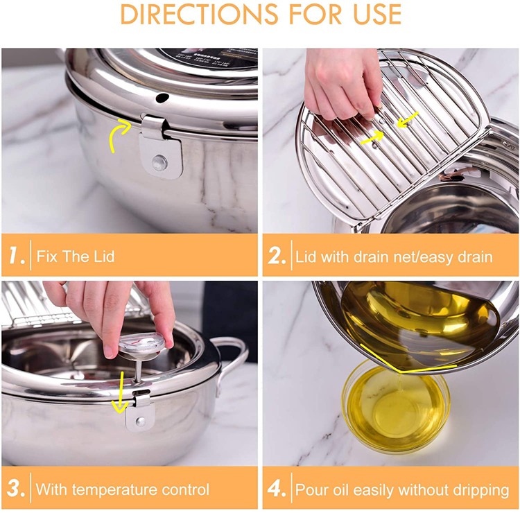Custom Deep Frying Pots Restaurant Kitchen Fryer Pot Round Body Designed
