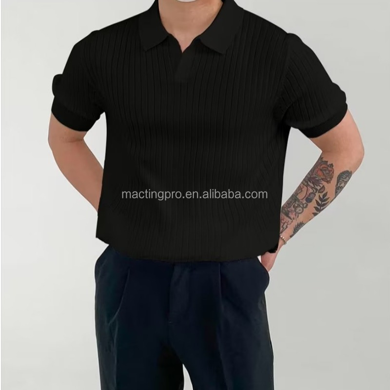 2024 Summer Fashion Elegant Trendy Quarter Sleeved Plain Polo Collar T-shirt for Men