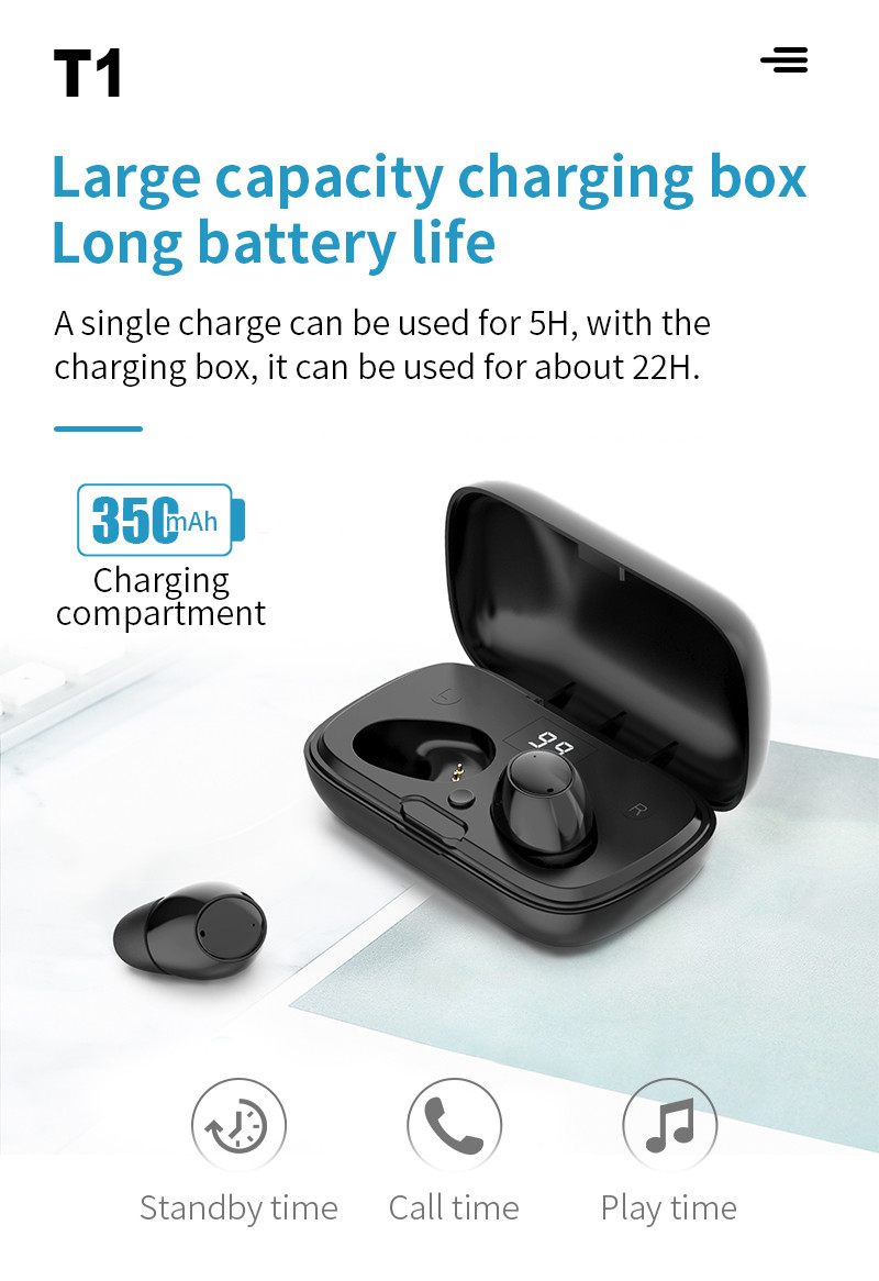 120H 2 In 1 Twin Wireless Earbuds , Plastic Mini Bluetooth 5.0 Wireless Earbuds