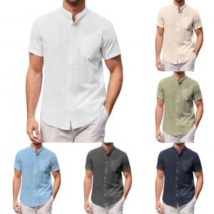 China Slim Fit Men Cotton T Shirts Standing Collar Cotton Linen Shirt on sale