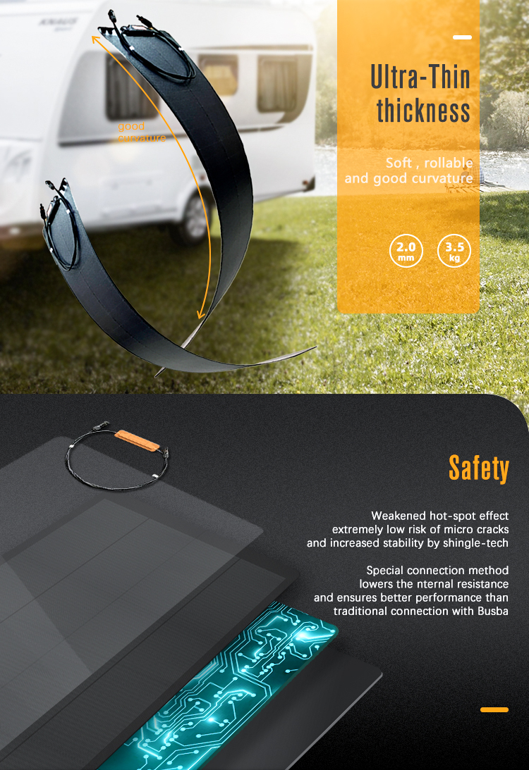 Bluesun Semi-Flexible 48V Solar Panel 250w Flexible 110w 160w 180w Panel for RV Use