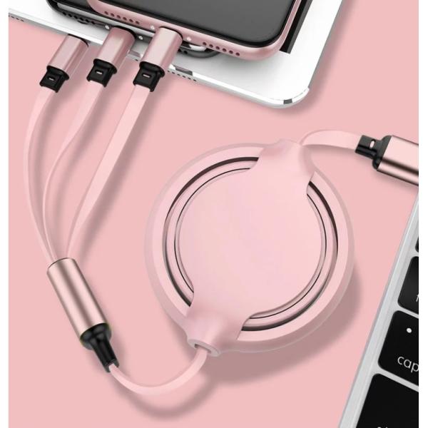 Multi Retractable Fast Charger Cord 1.2m Liquid Silicone Multiple Charging Cable