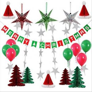 Quality Paper Honeycomb Party Decorations Merry Christmas tree hat star balloon Bunting Banner Flag for sale