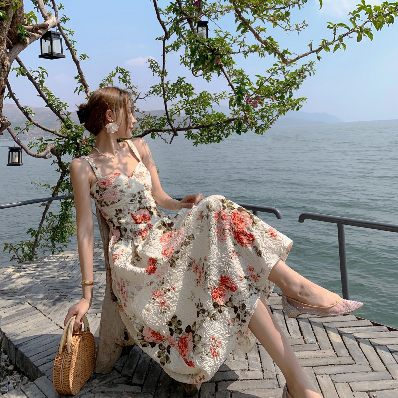 Retro Backless Floral A Line Midi Dress
