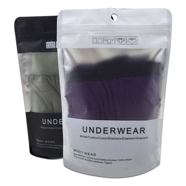 Custom plastic eco friendly clothing/underwear/socks packaging k bag with zipper