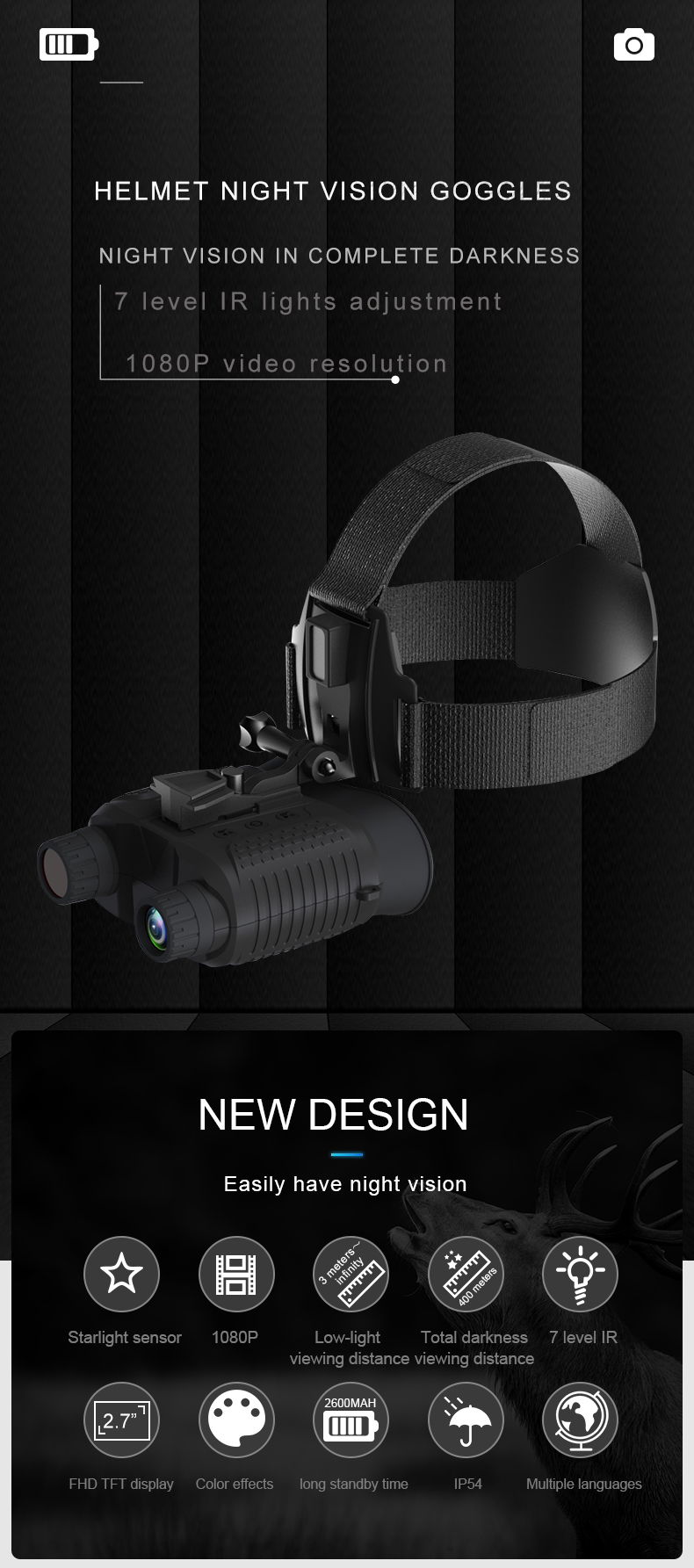 8X Digital Zoom Hands Free Tactical Helmet Night Vision Goggles HD Digital Infrared Head Mounted Night Vision Binoculars