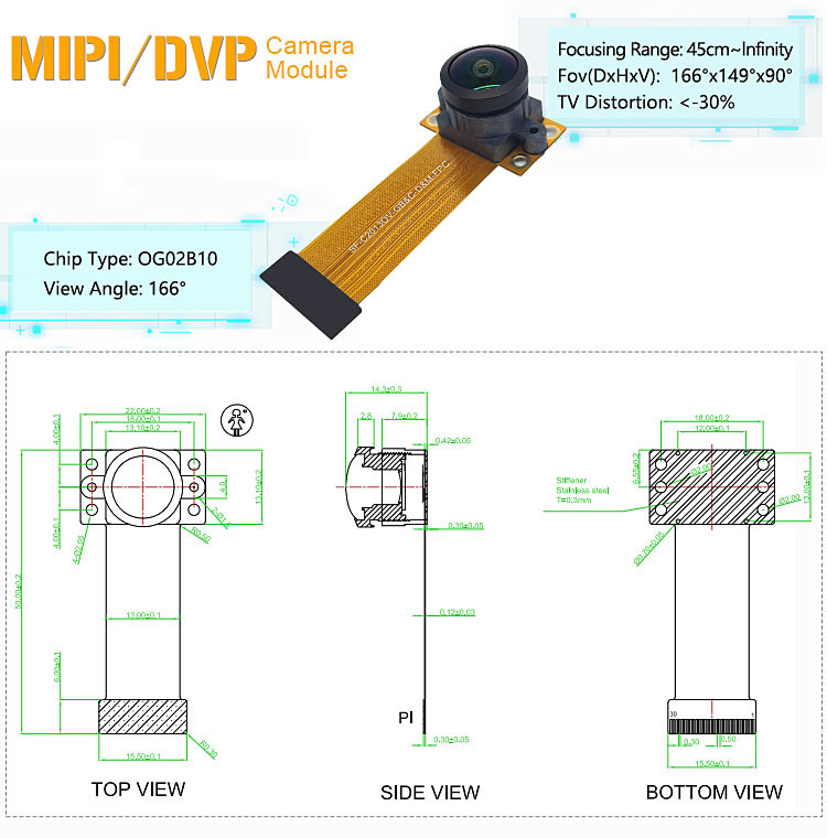 2MP Fixed Focus Global Shutter OG02B10 Sensor MIPI DVP Camera Module