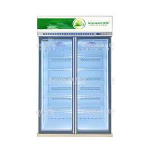 Quality Commercial Vertical Double Door Beverage Display Refrigerator With Wheel for sale
