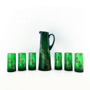 Quality Green Glass Jug And Tumbler Set Premium Material Microwave Safe No for sale