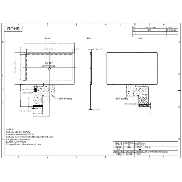 4.3 inch lcd Display 480*272 resolution lcd screen