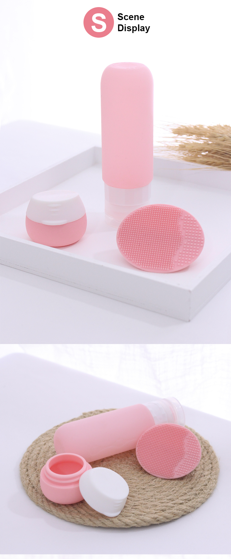 Squeezable Shampoo Cosmetic Silicone travel bottles set pack 7 pieces