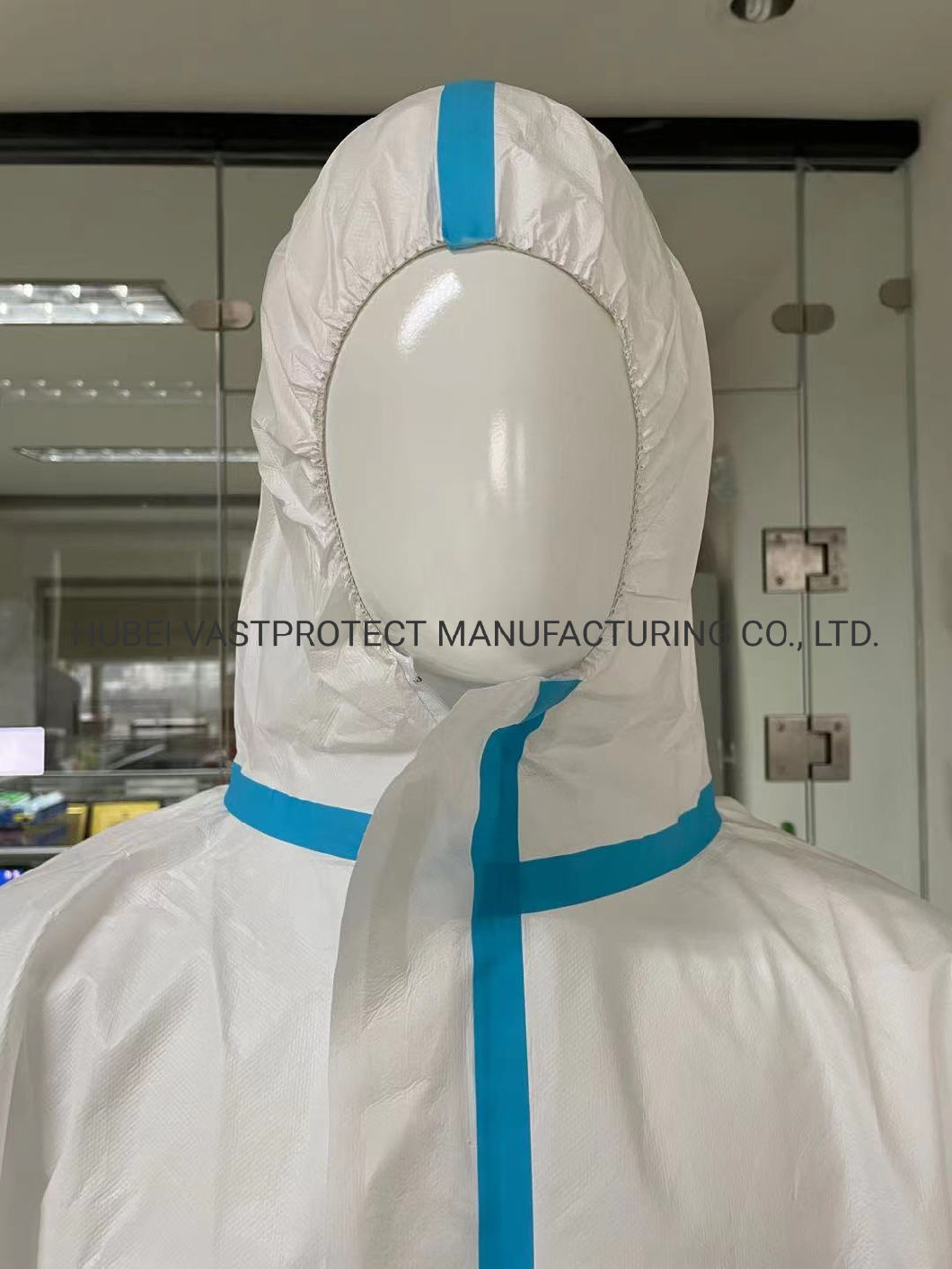 CE Approved En14126 Cat III Type 4/5/6 Blue Tape White Coverall Disposable