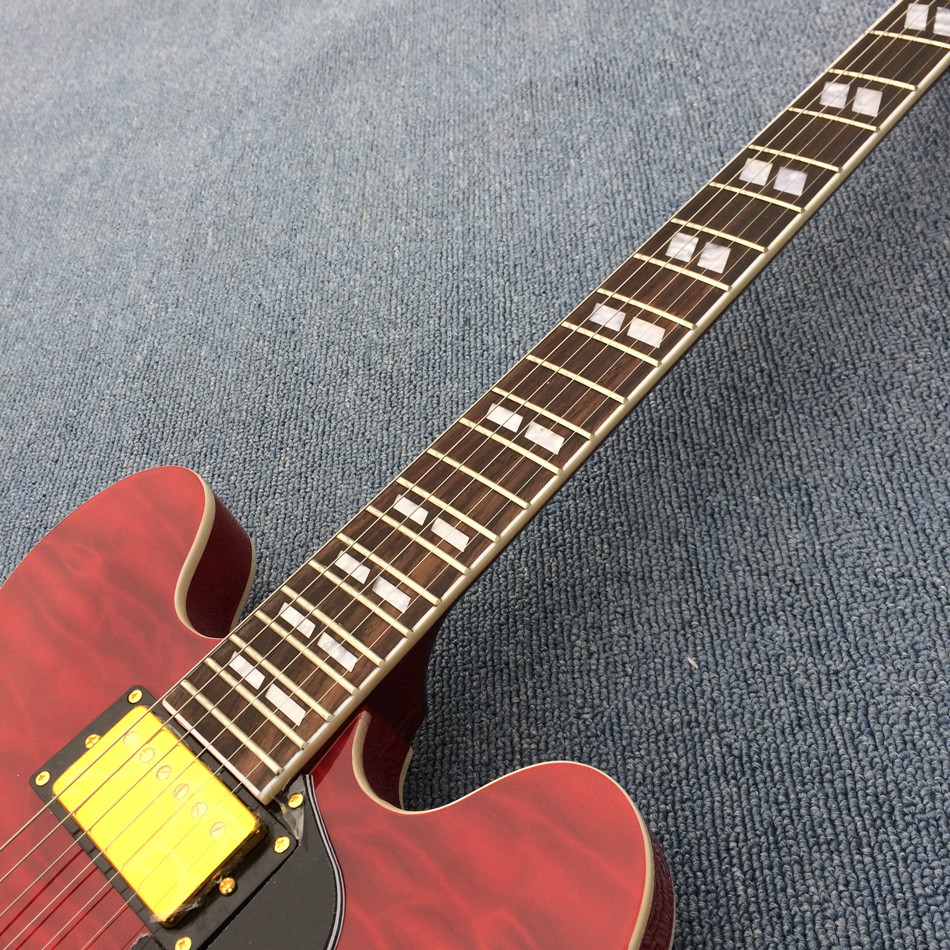 New style high quality custom hollow body Jazz electric guitar, double F hole jazz electric guitar in Sunburst