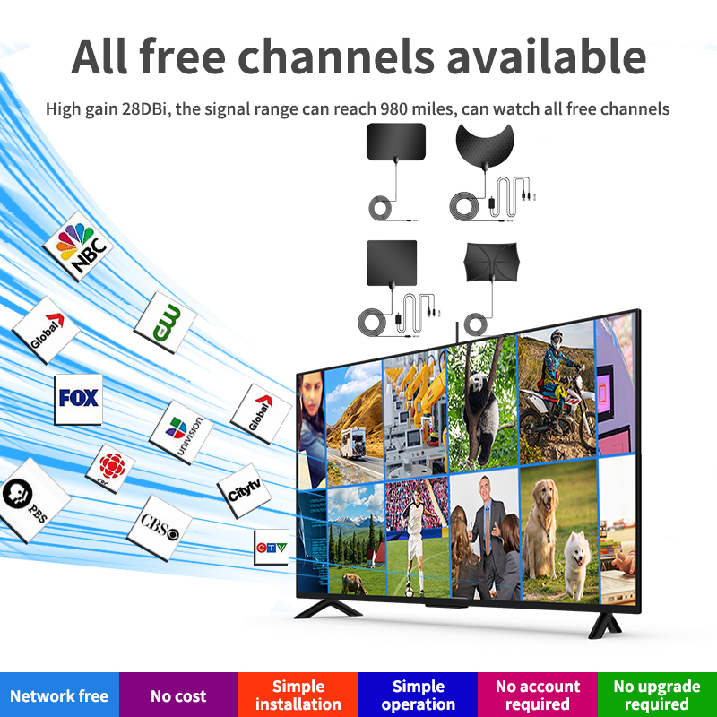 V.S.W.R ≤1.5 Indoor HD Digital TV Antenna with Long Range UHF DVB T2 and Amplifier