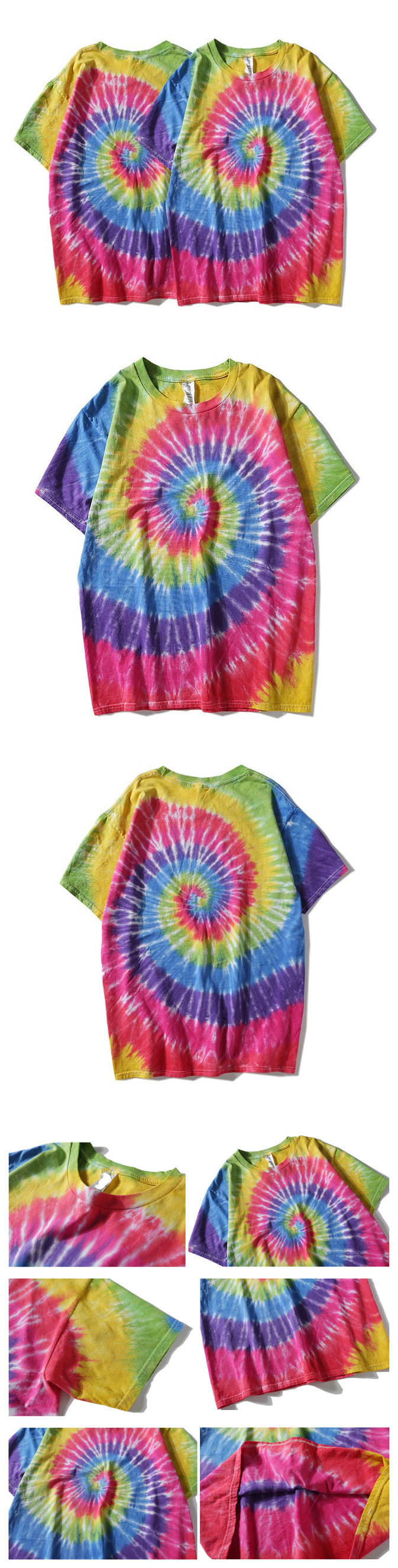 Customized high quality cotton short sleeve o neck street hand dyed Rainbow t shirt