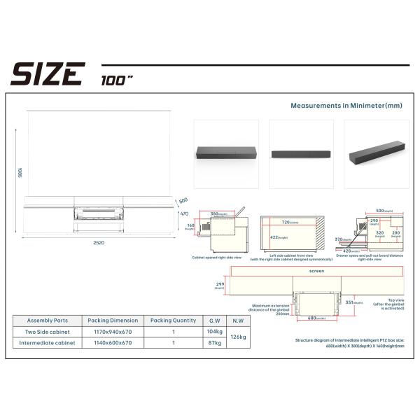 Flip Motorised Laser TV Cabinet Black UST Projector Cabinet 100 Inch - 150 Inch