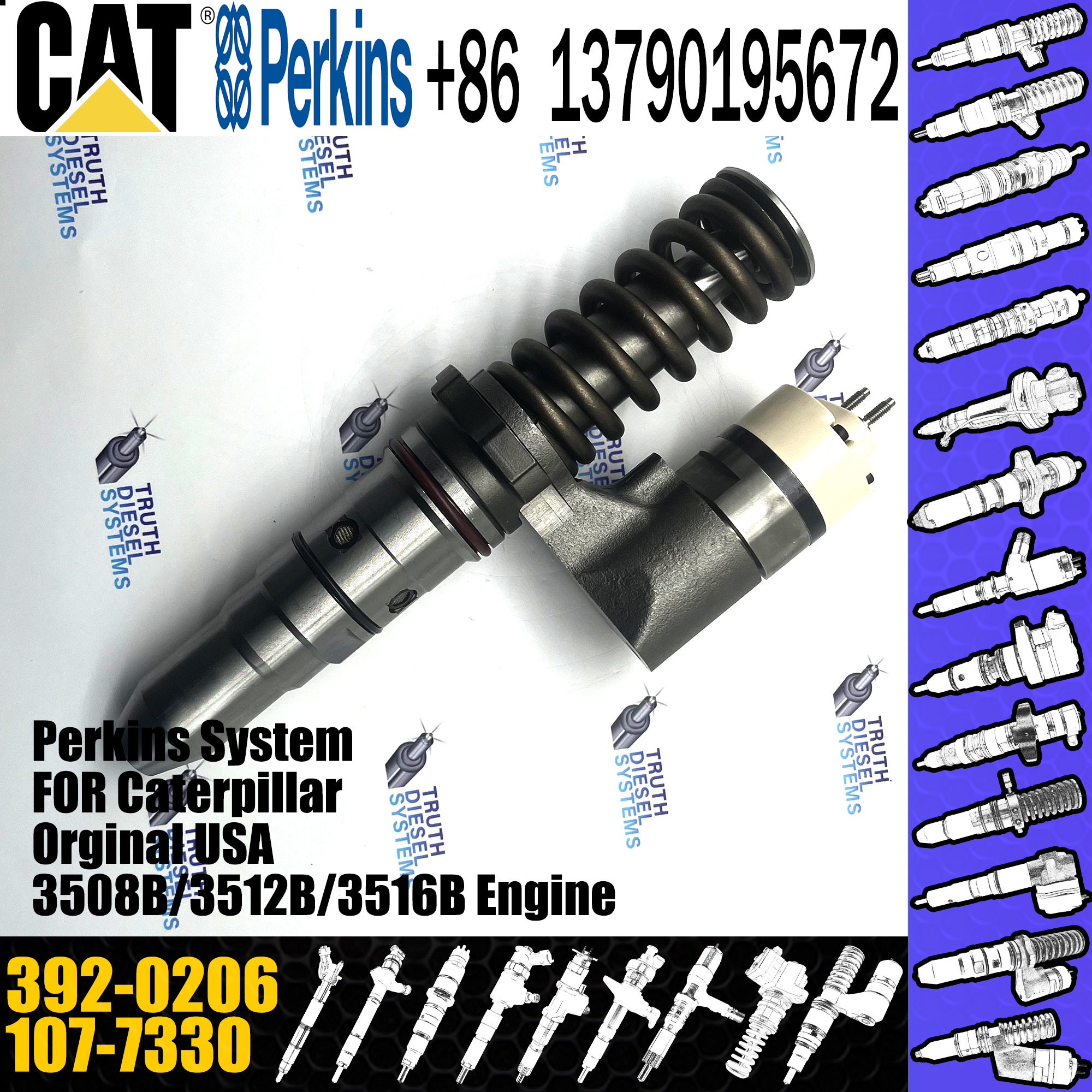 3512 3516 Engine Diesel Injector 123-4268 107-7330 Common Rail Injector 392-0206