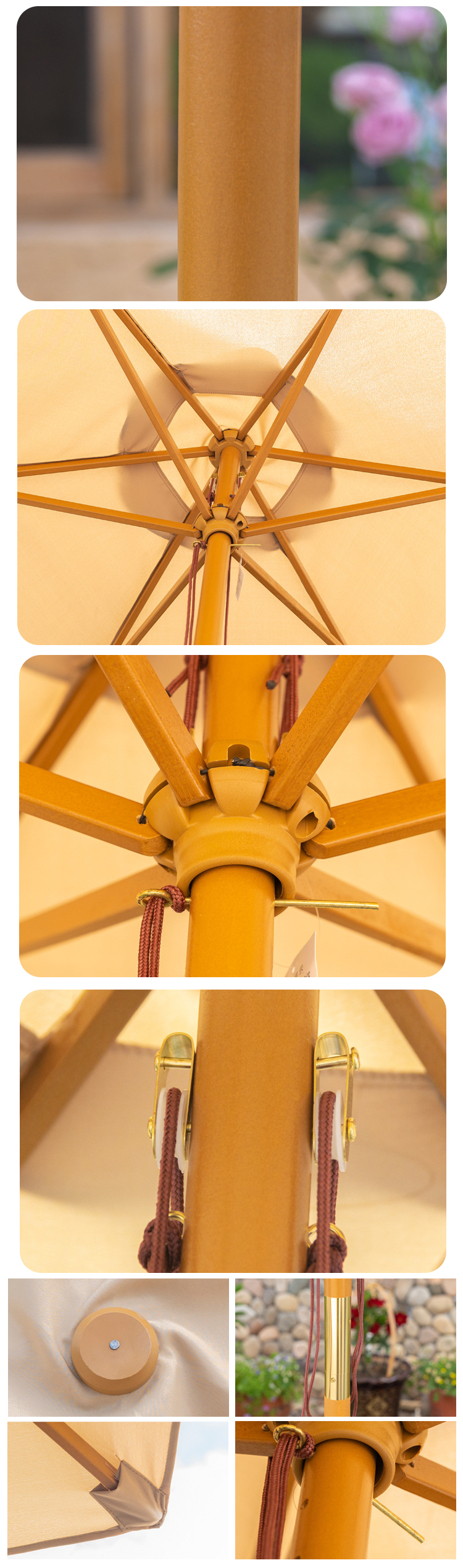 Wooden Pole Outdoor Garden Sunshade Umbrella for Patio Villa Restaurant Hotel
