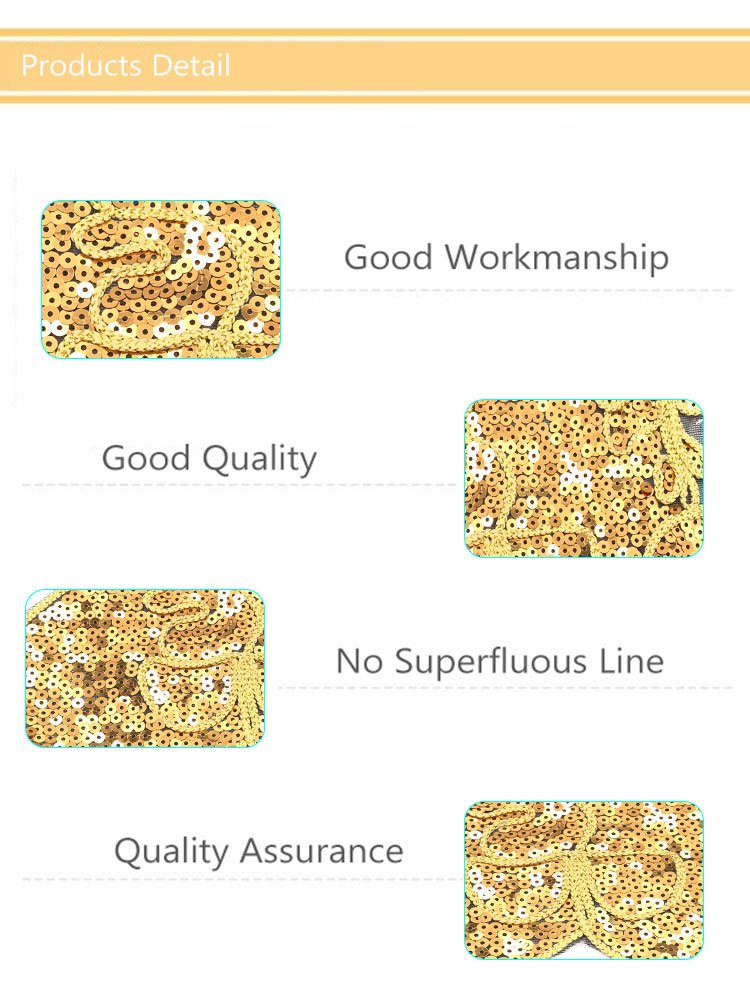 Christmas Sew On Embroidered Patches Golden Well Designed Sequin Popular For Gift