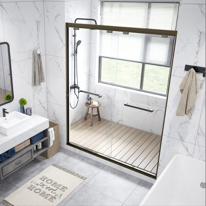 Sleek Bevel Edge Glass Corner Shelf for Bathroom Shower Enclosure Room in Electroplate