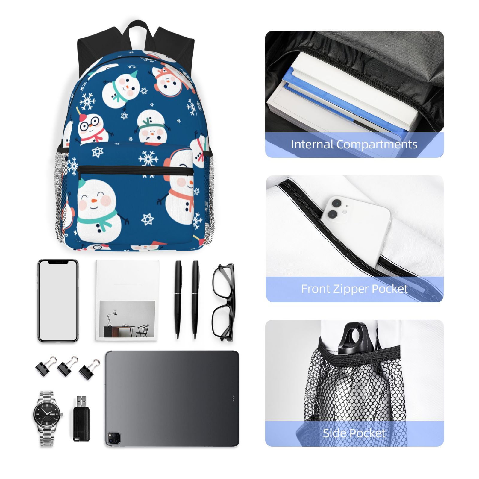 Striped Pattern Custom Logo Multi Pockets College Students Bookbag for Casual Daypack